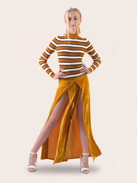Ochre Striped Velvet Matching Set 1 South Africa