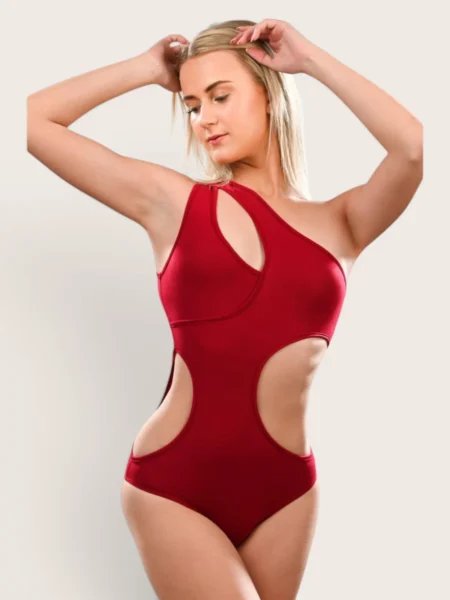 Red Asymmetric Cut Out Swimsuit 1 South Africa